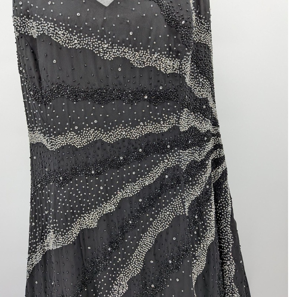 Prom Whimsigoth Y2K Black Halter Silver Sunburst 90s Beads Sequin 20 Long Dress - Picture 6 of 16
